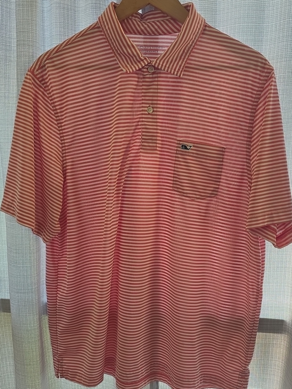 Vineyard Vines Coral and White Striped Polo